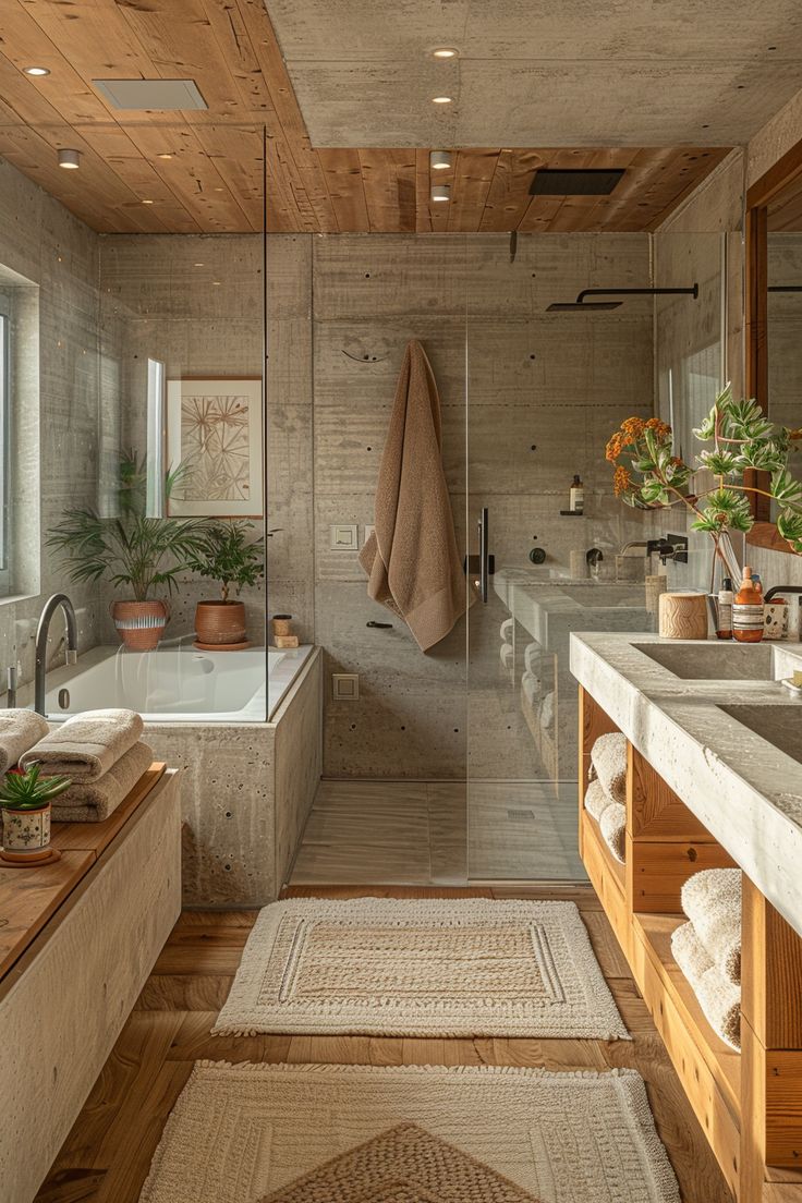 Bathroom in wood and concrete