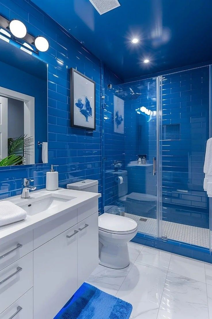 White and blue bathroom